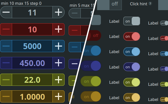 SpinBox, Switch and Select in six themes